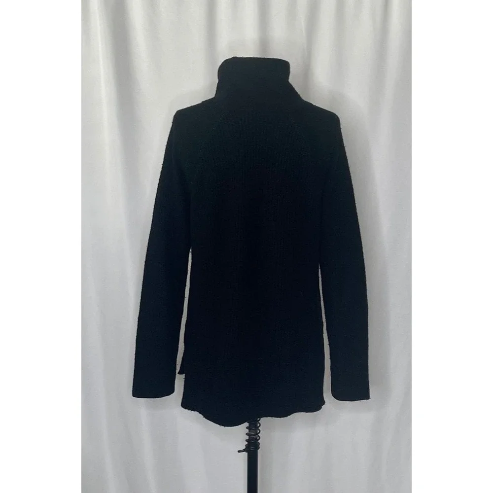VINCE Cashmere Wool Ribbed Cowl Turtleneck Sweater Side Zipper Solid Black Small